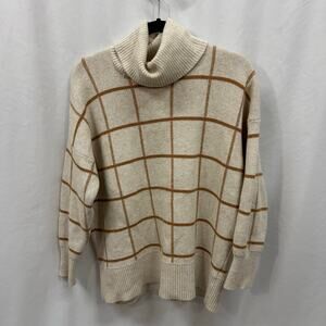 Madewell Pearldale Turtleneck Long Sleeve Windowpane Wool Blend Sweater Small
